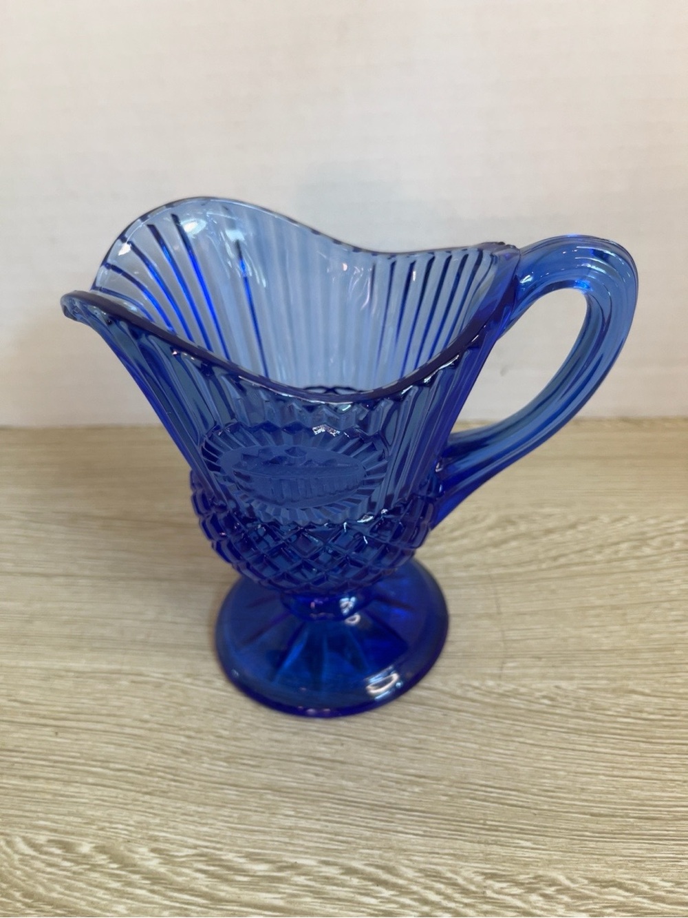 Vintage Avon Fostoria Cobalt Blue Mount Vernon Creamer Pitcher Pedestal 5.5”